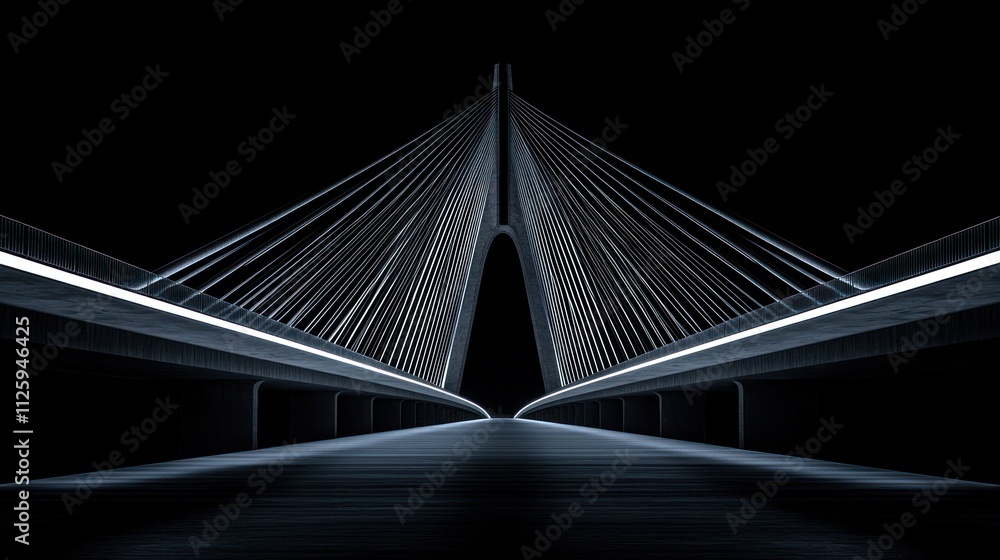 Obraz premium Illuminated cable-stayed bridge at night.