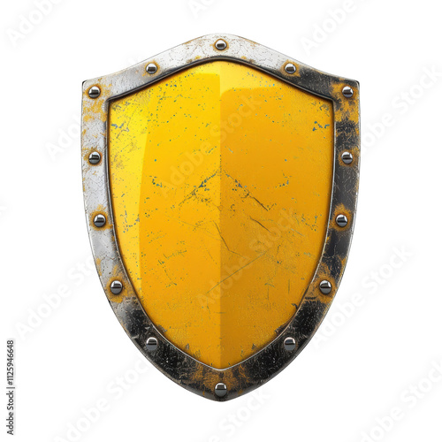 A Shimmering Yellow Shield The Symbol of Courage and Strength with a Stylish Metallic Edge and Timeworn Texture photo