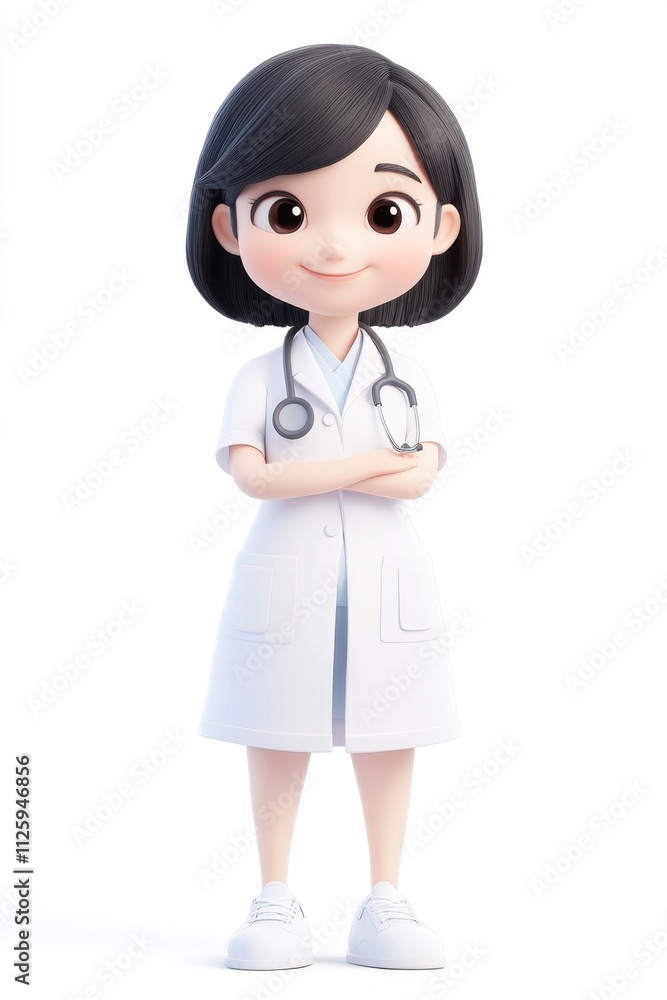 A cheerful, animated female doctor stands confidently in a white coat, stethoscope around her neck, embodying professionalism and care. A cheerful, animated female doctor stands confidently in a white coat, stethoscope around her neck, embodying professionalism and care.