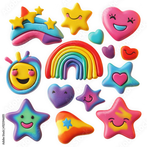 Groovy Colorful Stickers Collection with Stars and Hearts