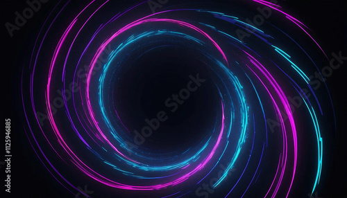 azure blue pink swirl flare electric bright 3d circular portal on dark transparent photo