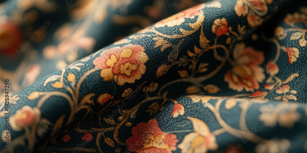 A close-up view of a beautifully patterned fabric featuring delicate flowers on a dark background, showcasing intricate details and vibrant colors. A close-up view of a beautifully patterned fabric featuring delicate flowers on a dark background, showcasing intricate details and vibrant colors.