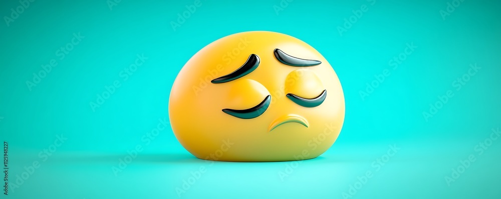Fototapeta premium A tired face emoji with droopy eyes on a calming turquoise background