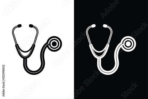 Stethoscope Silhouette Vector. Monochrome Icon for Healthcare
