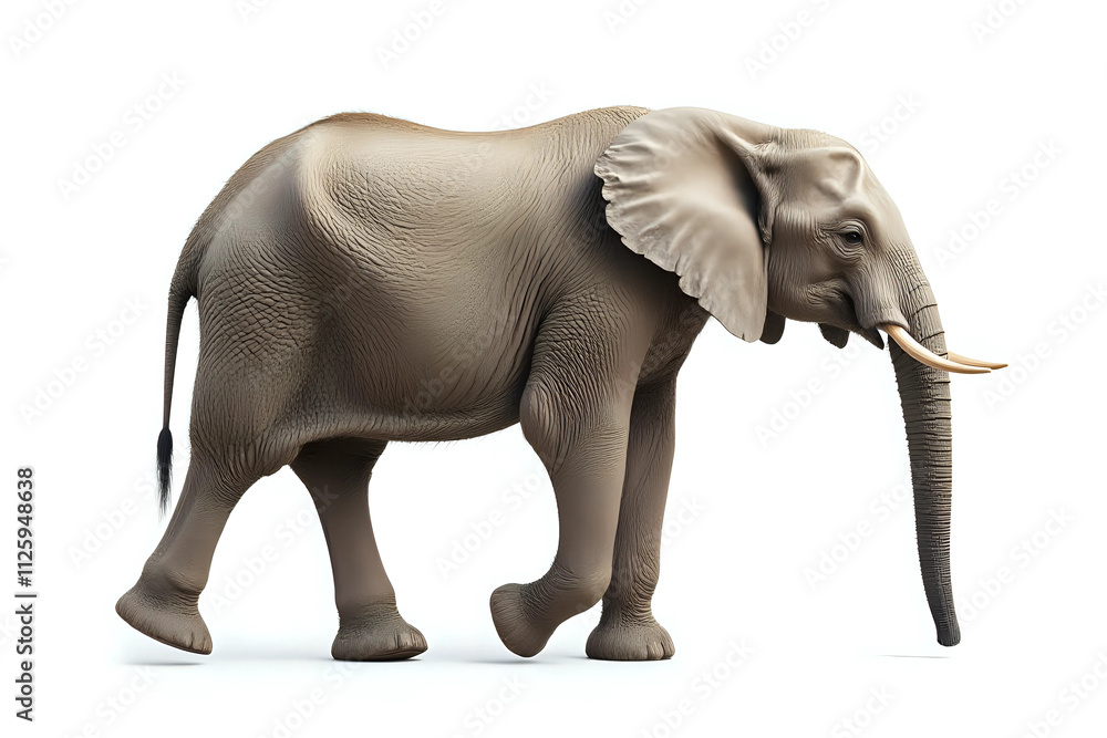 Fototapeta premium Side view of walking Elephant isolated on white background.