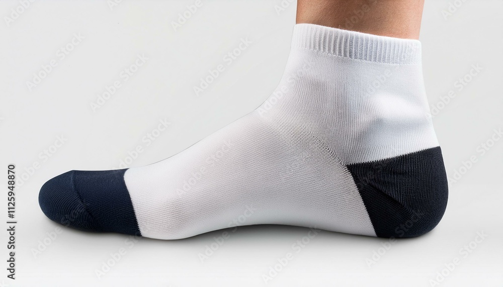 Blank white cotton sock on invisible foot. Product mock-up for promotional advertising
Blank white cotton sock on invisible foot. Product mock-up for promotional advertising