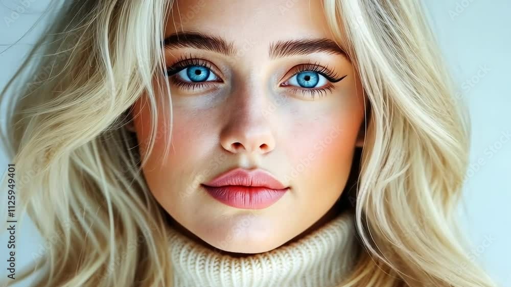 Portrait of a young woman with blonde hair and blue eyes on a light background. Portrait of a young woman with blonde hair and blue eyes on a light background.