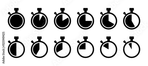 Stopwatch flat style black vector isolated on white background.