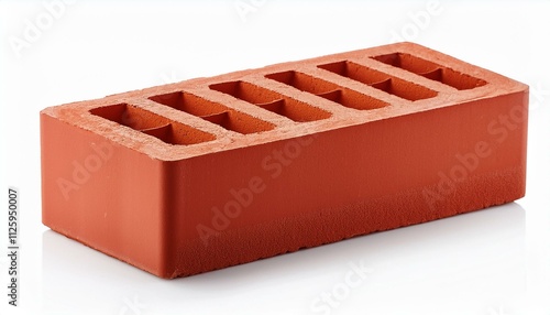 Single red brick isolated on white background. Building material for construction projects  
 photo