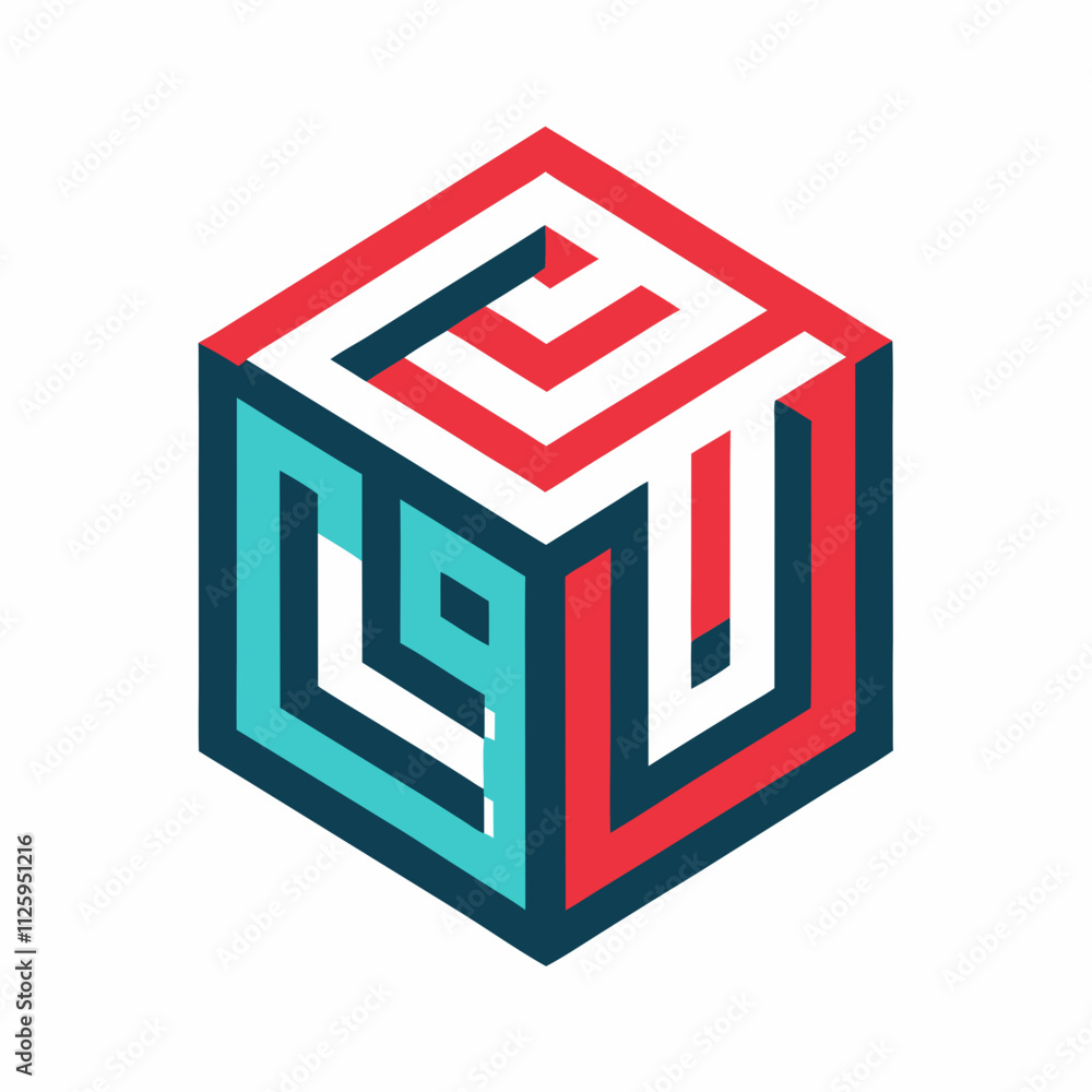 Geometric Isometric Cube with Modern Typography Geometric Isometric Cube with Modern Typography