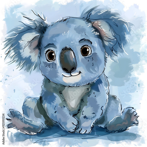 A blue koala sitting on a blue background photo