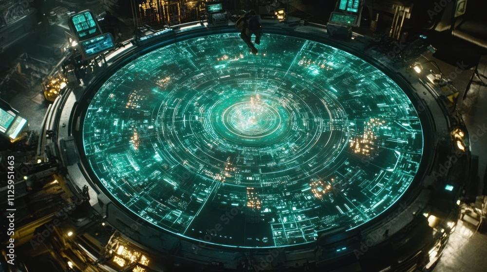 Fototapeta premium Futuristic Control Panel: A Glowing Teal Interface