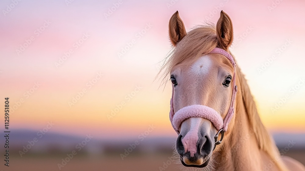 Obraz premium Palomino Horse Sunset Portrait Equestrian Farm Animal Beauty