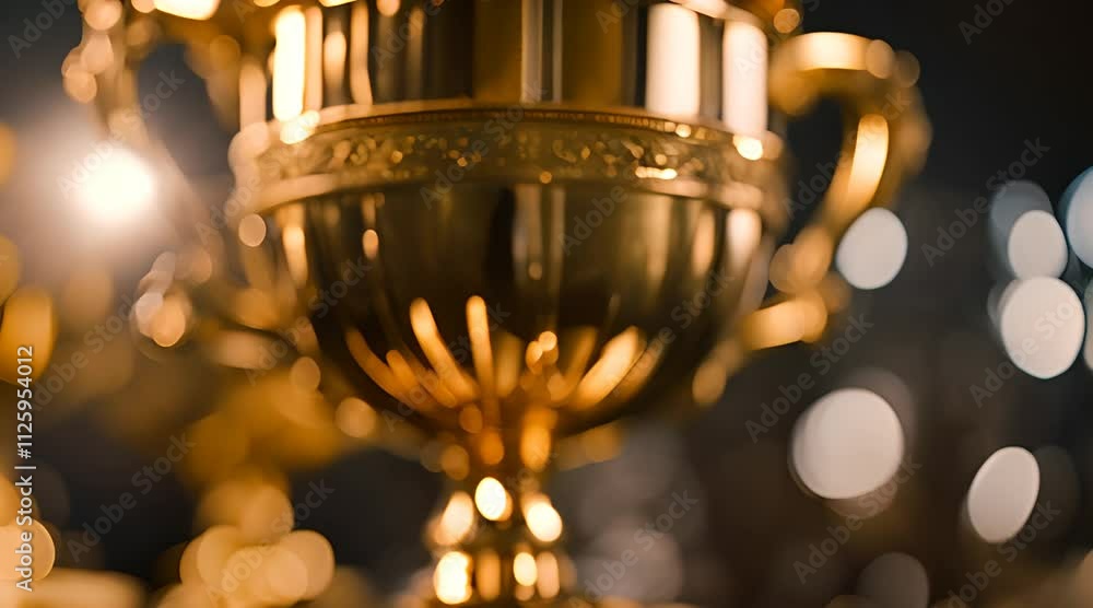 The golden goblet cup was shiny, sparkling under the bright light The golden goblet cup was shiny, sparkling under the bright light