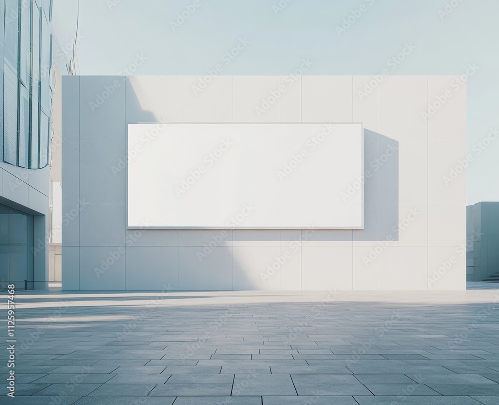 Blank billboard mounted on a modern white building exterior. Blank billboard mounted on a modern white building exterior.