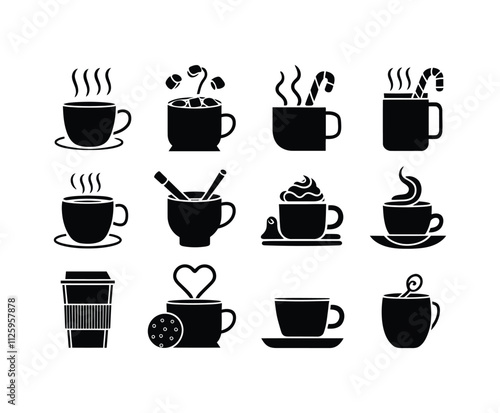 Classic Hot Cocoa Mug Silhouette Vector Set