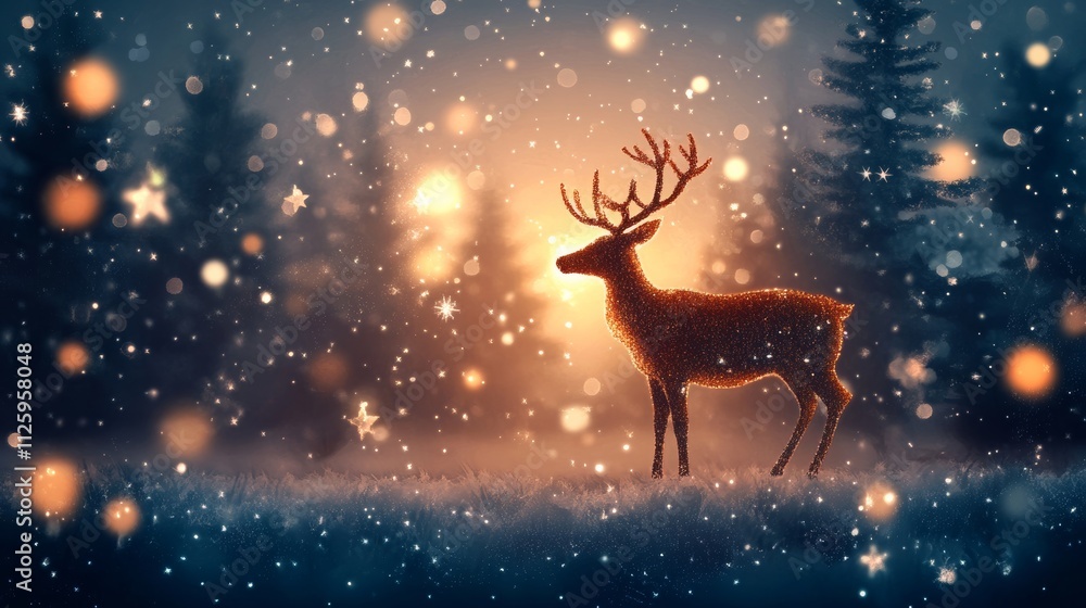 christmas banner with magical scene of a reindeer in center background concept christmas banner with magical scene of a reindeer in center background concept