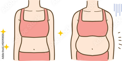 ダイエット成功・失敗の体のみのイラスト(上半身・顔なし)