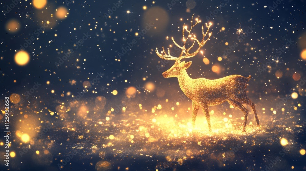christmas banner with magical scene of a reindeer in center background concept christmas banner with magical scene of a reindeer in center background concept