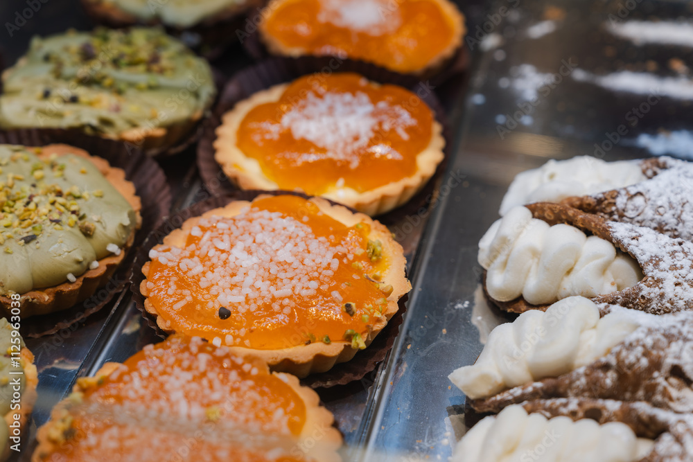 Display of Baked Tarts and Cannoli Display of Baked Tarts and Cannoli