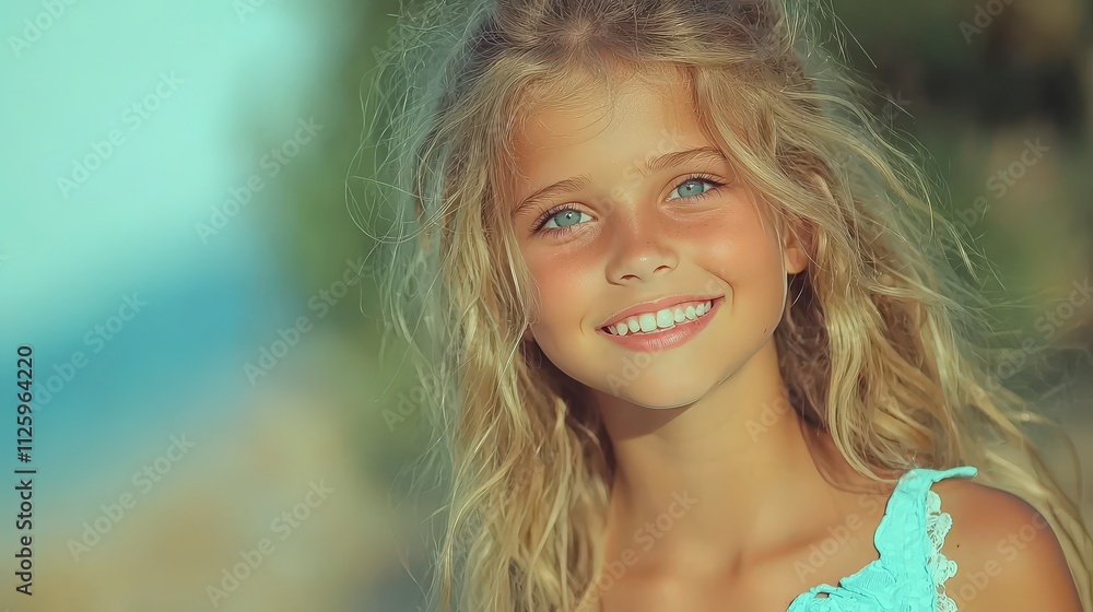Happy Blonde Girl Smiling Outdoors Summer Fun Child Portrait Happy Blonde Girl Smiling Outdoors Summer Fun Child Portrait