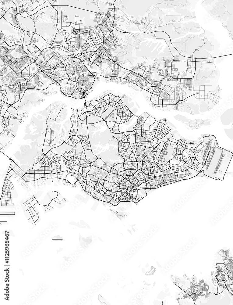 Map of Singapore. Perfect for posters, printing, wallpaper, and home decor. Maps with monochrome and black and white styles, suitable for those who want to customize Map of Singapore. Perfect for posters, printing, wallpaper, and home decor. Maps with monochrome and black and white styles, suitable for those who want to customize