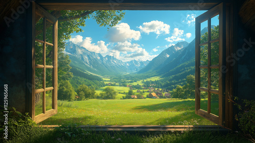 窓から見る田園風景