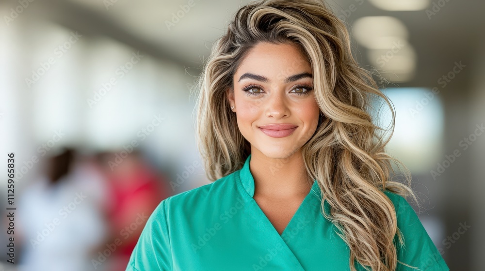 Confident Female Medical Professional Healthcare Worker Doctor Nurse Blond Hair Green Confident Female Medical Professional Healthcare Worker Doctor Nurse Blond Hair Green