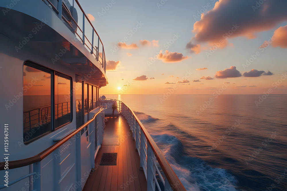 Fototapeta premium Luxury Cruise Ship Deck at Sunset.