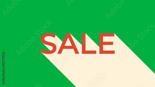 Animation red text SALE with long shadow, promoting retail discounts, sales events, and e-commerce campaigns isolated green screen.