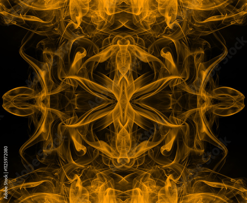 Yellow smoke abstract on black background, darkness concept