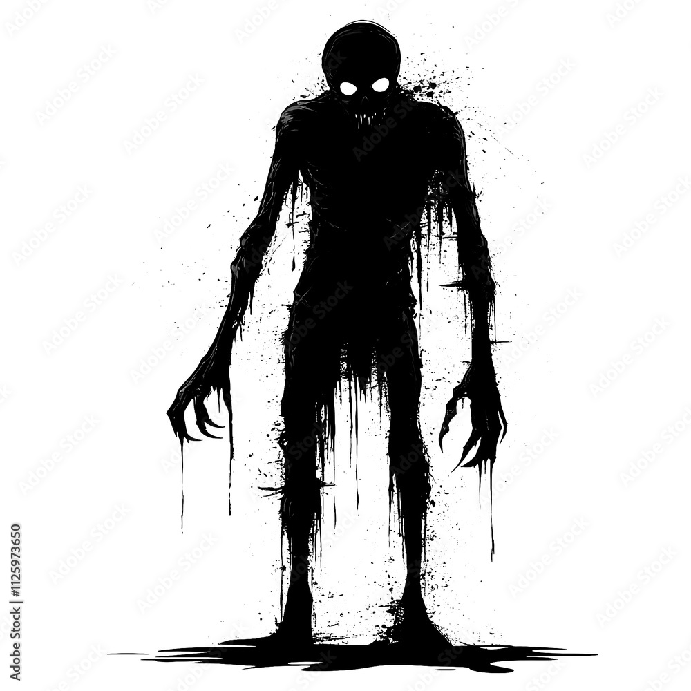 2D full body illustration of a scary evil ghoul isolated on a white transparent background 2D full body illustration of a scary evil ghoul isolated on a white transparent background