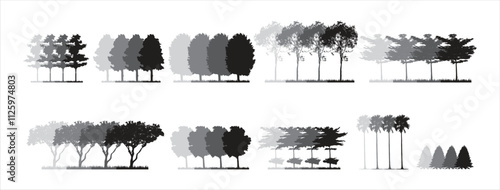 collection of monochrome vector illustration trees