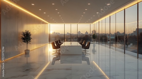 Modern Office Space with Table for Business Brainstorming Session