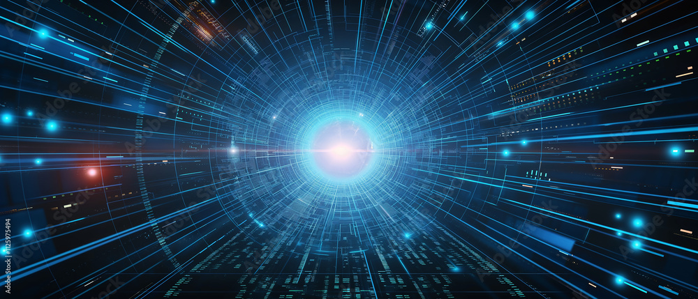 Naklejka premium Futuristic Digital Tunnel with Glowing Code