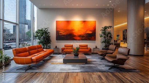 Modern Corporate Lounge Area with Minimalist Furniture Design