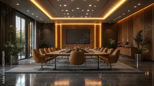 Elegant Corporate Meeting Room with Polished Wood Furniture