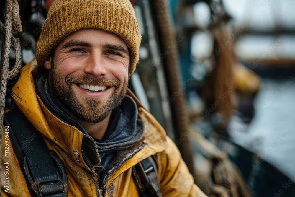 Smiling man in a yellow jacket and beanie. Perfect for blogs about adventure, work, or the outdoors. Smiling man in a yellow jacket and beanie. Perfect for blogs about adventure, work, or the outdoors.
