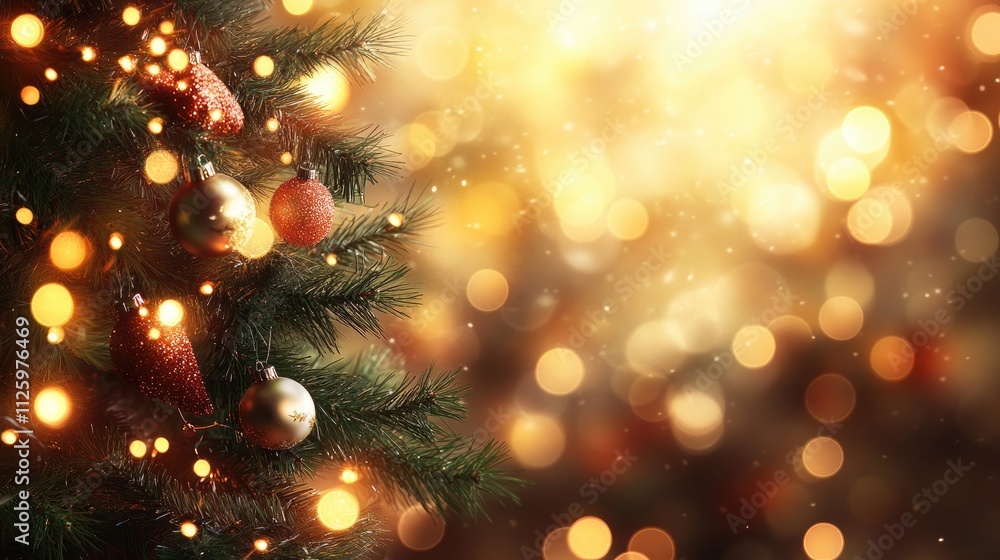 Decorated Christmas tree with warm lights and bokeh. Decorated Christmas tree with warm lights and bokeh.