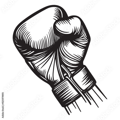 a boxing glove, drawn in black and white. This abstract and continuous line drawing symbolizes strength
