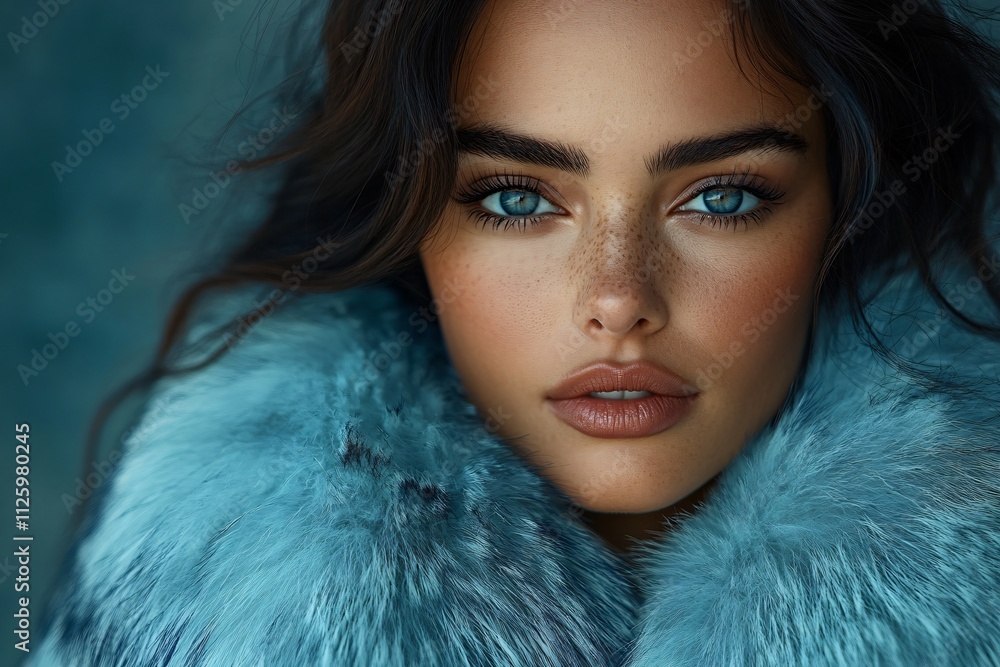 An elegant woman in a luxurious light blue fur coat exudes sophistication in a high-fashion portrait, perfect for winter fashion campaigns, elegance-themed events, or upscale magazine covers. An elegant woman in a luxurious light blue fur coat exudes sophistication in a high-fashion portrait, perfect for winter fashion campaigns, elegance-themed events, or upscale magazine covers.