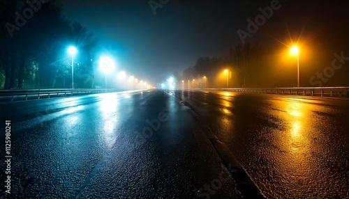 Wallpaper Mural Night Road in the Rain: Car Lights, Fog, and Wet Asphalt Driving Torontodigital.ca