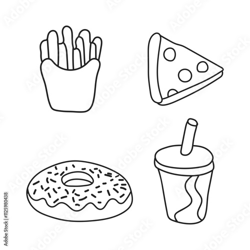 New fast food items​ vector and illustration.Hand drawn set of Fast Food doodle Vector illustration isolated on white background