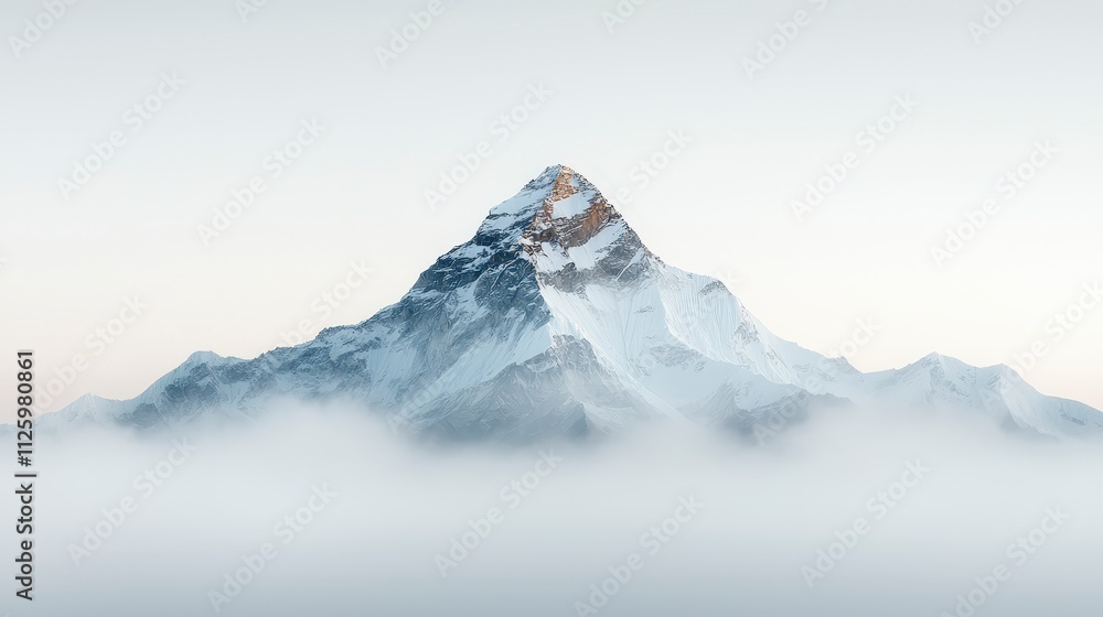 Majestic Snow Capped Mountain Peak in Fog Serene Landscape Photography Majestic Snow Capped Mountain Peak in Fog Serene Landscape Photography