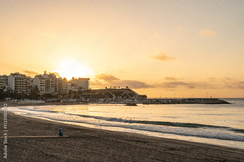 Sunrise in the tourist city of Benidorm in Alicante, Spain in 2024.