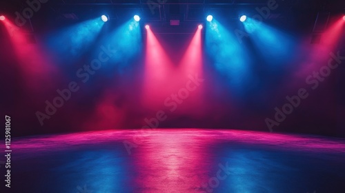 Pink and blue stage lighting with smoke.