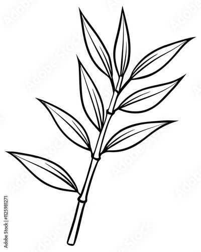  Line art of a bamboo branch with leaves. Vector illustration 