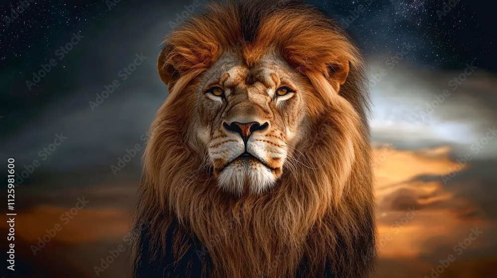 Majestic Lion Portrait Sunset Stars Wildlife Africa Majestic Lion Portrait Sunset Stars Wildlife Africa