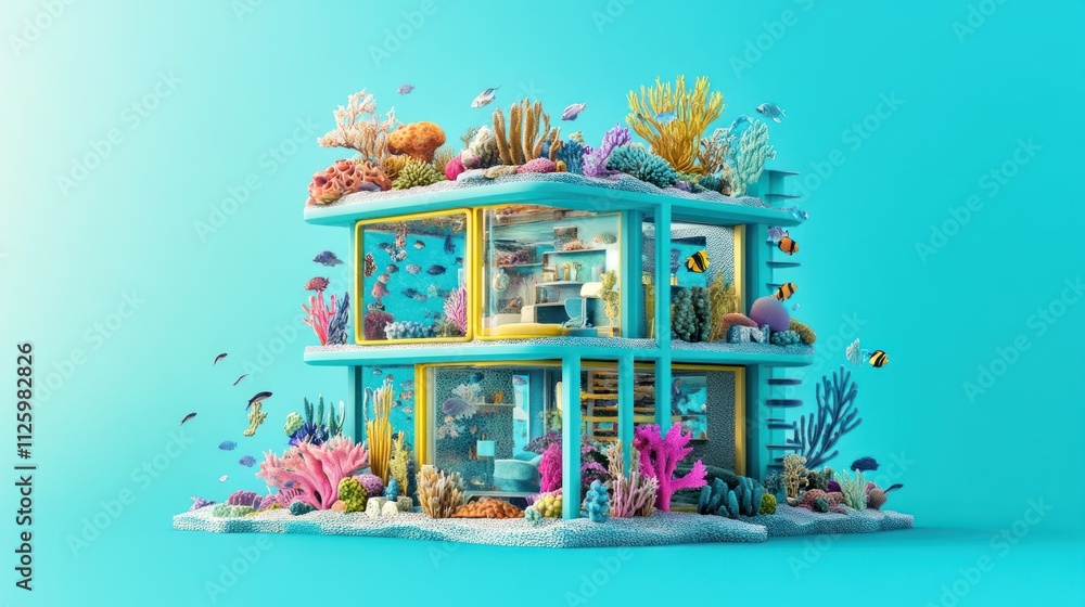 Obraz premium Underwater House A Stunning Coral Reef Home