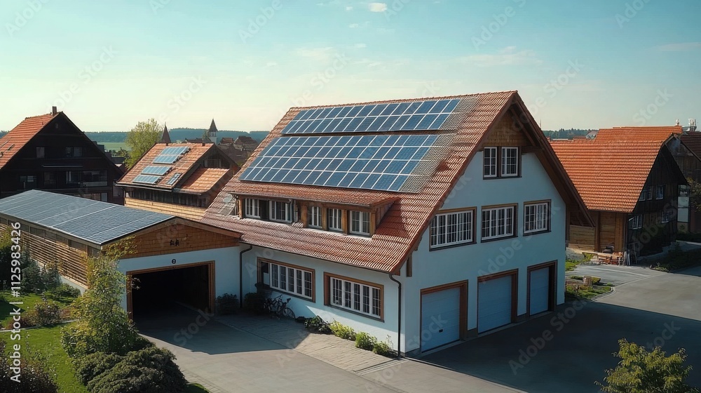 Solar photovoltaic power generation installed on the roofs of suburban residential buildings Solar photovoltaic power generation installed on the roofs of suburban residential buildings